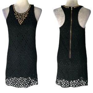 Trina Turk Black Crochet Knit Beaded Studded Racerback Mini Dress - 4
